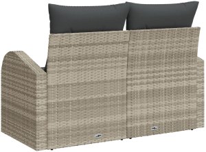 vidaXL Sofa ogrodowa 2-osobowa z przechowalnią i poduszkami jasnoszara z polirattanu 4