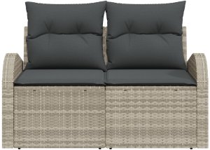 vidaXL Sofa ogrodowa 2-osobowa z przechowalnią i poduszkami jasnoszara z polirattanu 5