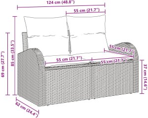 vidaXL Sofa ogrodowa 2-osobowa z przechowalnią i poduszkami jasnoszara z polirattanu 10