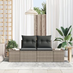 Sofa ogrodowa 2-osobowa z poduszkami szara polirattan 1