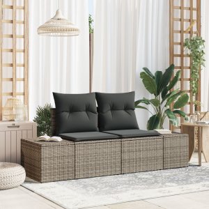 vidaXL 2-osobowa sofa ogrodowa z schowkiem i poduszkami szary rattan w technologii poliwęglanowej 1