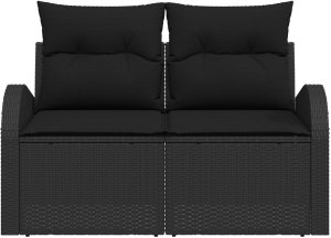 vidaXL Sofa ogrodowa 2-osobowa z poduszkami czarna z polirattanu 3