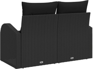 vidaXL Sofa ogrodowa 2-osobowa z poduszkami czarna z polirattanu 4