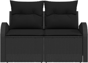 vidaXL Sofa ogrodowa 2-osobowa z poduszkami czarna z polirattanu 5