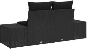 vidaXL Sofa ogrodowa 2-osobowa z pojemnikiem i poduszkami czarny polirattan 3