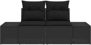 vidaXL Sofa ogrodowa 2-osobowa z pojemnikiem i poduszkami czarny polirattan 4