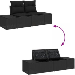 vidaXL Sofa ogrodowa 2-osobowa z pojemnikiem i poduszkami czarny polirattan 8