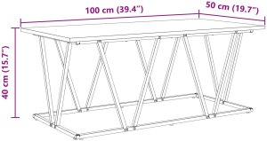 vidaXL Kawowy stół z odzyskanego drewna, 100x50x40 cm, z płyty wiórowej i metalu 9
