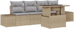 Zestaw sofy ogrodowej Zestaw 5 Beżowy, Szary 2