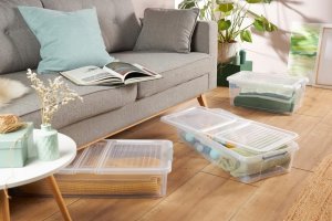 LA-KA-PE Box with lid on wheels underbed box Leo 77x38x16 cm 33L transparent 4052396109740 8