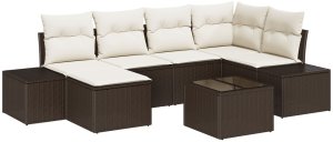 vidaXL Zestaw Sofy Ogrodowej Zestaw 7 Brązowy i kremowy Rattan i Tkanina 2