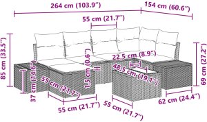 vidaXL Zestaw Sofy Ogrodowej Zestaw 7 Brązowy i kremowy Rattan i Tkanina 10