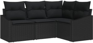 vidaXL Zestaw sof ogrodowych Zestaw 4 Czarny Rattan, Poliester, Stal 2