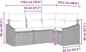 vidaXL Zestaw sof ogrodowych Zestaw 4 Czarny Rattan, Poliester, Stal 8