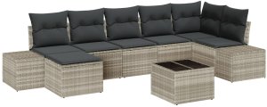 vidaXL Zestaw Sofa Ogrodowa zestaw 8 Jasnoszary Rattan, Poliester 2