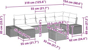 vidaXL Zestaw Sofa Ogrodowa zestaw 8 Jasnoszary Rattan, Poliester 10