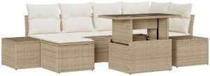 vitaXL Zestaw Sof Ogrodowych Zestaw 7 Beżowo-Biały Rattan i Poliester 2