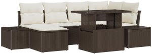 vidaXL Zestaw Sof Ogrodowych 7-elementowy Beżowy Rattan Narożna Sofa 2