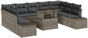 vidaXL Zestaw Sof Ogrodowych 10 elementów Szary Rattan, Poliester 2