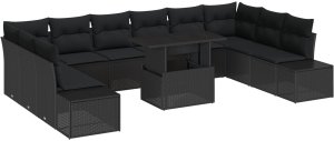 vidaXL Zestaw Sof Ogrodowych 11 Części Czarny Polirattan 2