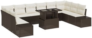 vidaXL Zestaw Sof Ogrodowych 11 Elementów Brązowy i Kremowy 2