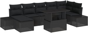 vidaXL Zestaw kanapowy ogrodowy Czarny Rattan, poduszki z poliestru 2