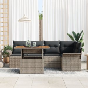 vidaXL Zestaw sofy ogrodowej 6 sztuk Szary Rattan Narożna sofa ogrodowa 3