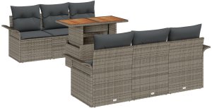 vidaXL Zestaw sofy ogrodowej 7-częściowy Szary Rattan 2