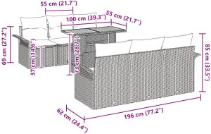vidaXL Zestaw sofy ogrodowej 7-częściowy Szary Rattan 10