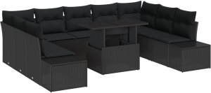 vidaXL Zestaw Sof Ogrodowych Zestaw 10 Czarny Rattan, Tkanina 2