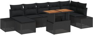 vidaXL Zestaw Sofa Ogrodowa Zestaw 8 Czarny Polirattan, Stal, Drewno 2