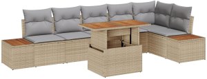 vidaXL Zestaw kanap ogrodowych Zestaw 7-elementowy Beżowy Rattan 2