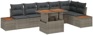 vidaXL Zestaw sofy ogrodowej Zestaw 7-częściowy Szary Polirattan 2
