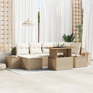 Zestaw Sof VidaXL do ogrodu Zestaw 7 Beżowy Rattan Meble ogrodowe 1