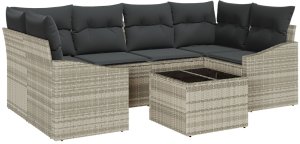 vidaXL Zestaw sofy ogrodowej Zestaw 7-częściowy Beżowy i ciemnoszary 2