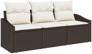 vidaXL Zestaw sofy ogrodowej Zestaw 3-częściowy Brązowy Rattan 2
