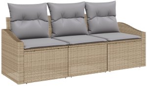 vidaXL Zestaw Sof Ogrodowych 3 Części Jasnoszary, Beżowy Rattan, Poliester 2