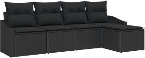 vidaXL Zestaw sof ogrodowych 5 części Czarny Rattan, Stal 2