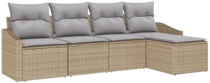 vidaXL Zestaw Sof Ogrodowych 5-elementowy Beżowy, Szary Rattan, Poliester 2