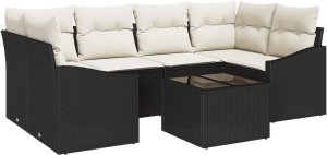 vidaXL Zestaw sofy ogrodowej Zestaw 7-częściowy Czarny i kremowy 2