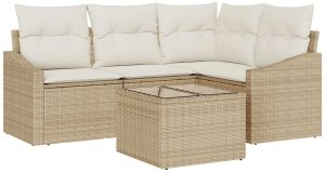 vidaXL Zestaw sof ogrodowych Zestaw 5 Beżowy Rattan, Poliester, Pianka 2