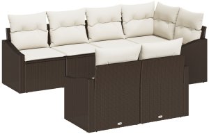 vidaXL Zestaw Sofy Ogrodowej Dla 7 osób Brązowy stelaż, beżowe poduszki 2