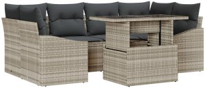 vidaXL Zestaw sofy ogrodowej 7 elementów Beżowy i ciemnoszary 2