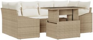 vidaXL Zestaw sofy ogrodowej Zestaw 7 Beżowy Rattan Sofa na zewnątrz 2