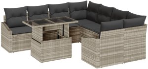 vidaXL Zestaw sof ogrodowych Zestaw 9 Beżowy Rattan, szkło, tkanina 2