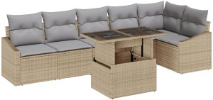 vidaXL Zestaw Sof Ogrodowych Zestaw 7 Beżowy (rama), Szary (poduszki) 2