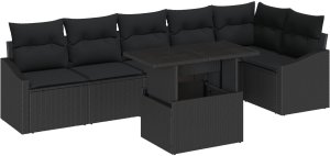 vidaXL Zestaw Sofy Ogrodowej Zestaw 7 Części Czarny Polirattan 2