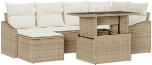 vidaXL Zestaw Sof Ogrodowy Zestaw 7 Beżowy Rattan, Poliester 2