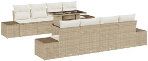 vidaXL Zestaw sof ogrodowych 7-częściowy Beżowy Rattan, Poliester, Metal 2