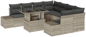 vidaXL Zestaw sof ogrodowych Zestaw 9 Beżowy, ciemnoszary Rattan 2